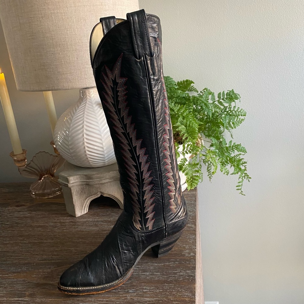 LARRY MAHAN Vtg Eel Skin Exotic Tall Knee High Cowgirl Cowboy Western Boots 6.5B - Picture 14 of 16